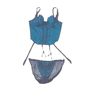 Cabernet Lingerie Set 2 Piece Bustier & Panties Corset Top Thigh High Strap NWOT